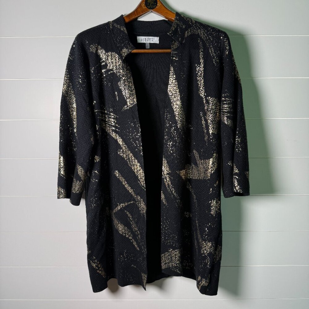 Kasper 2 Piece Black w/Gold Design.Sleeveless Top Size M Coat Long Sleeve Size M